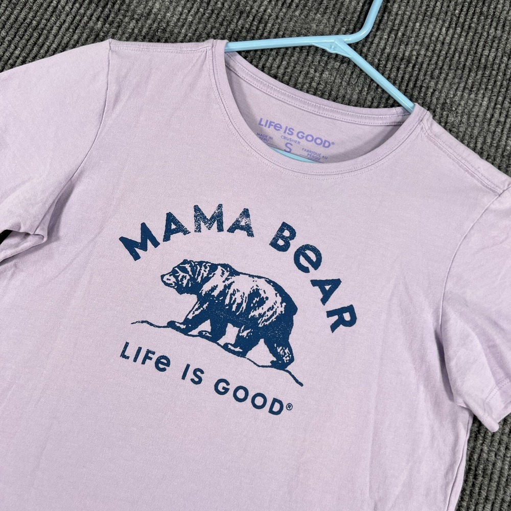Life Is Good Shirt Womens Small Purple Mama Bear Graphic Outdoors Hiking Cotton